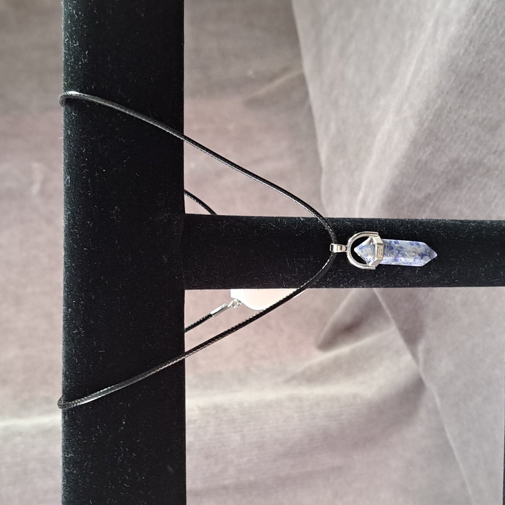 Fashion Jewelry Hexagonal Natural Blue Quartz Black Cord Necklace NEW